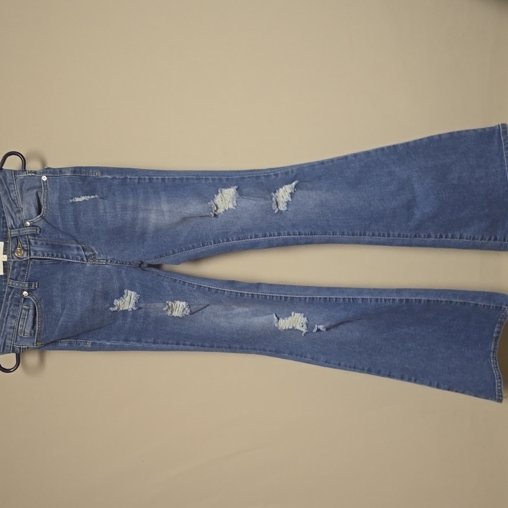 Almost Famous Blue Distressed Flare Jeans